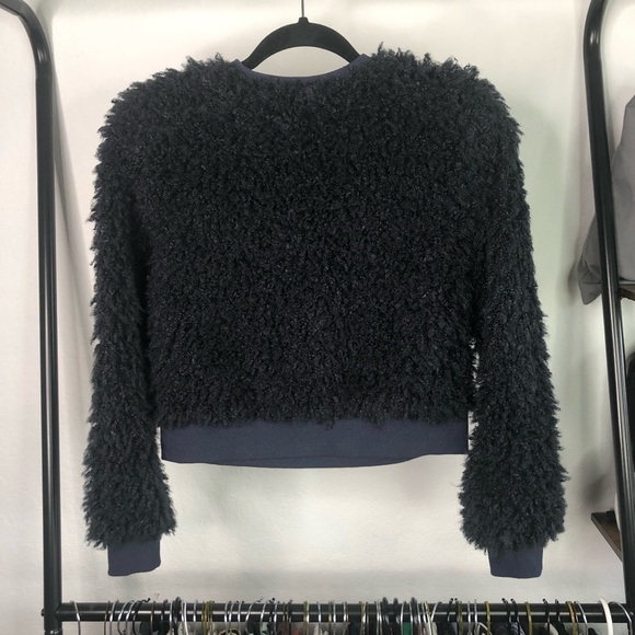 Juicy Couture Black Label Navy Faux Fur Parisian Nights Cropped Pullover Sweater - Picture 6 of 8
